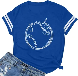 ALLTB Baseball Shirt Women Baseball Mom Shirts Funny Game Day Baseball Graphic Tee Tops Casual Ball Short Sleeve Tee Top