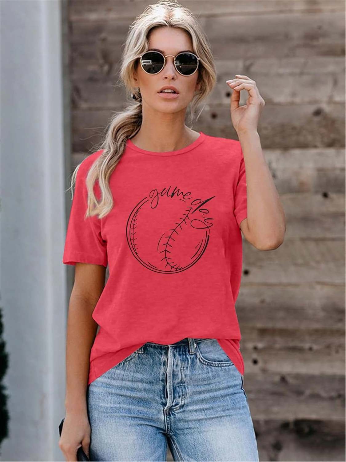 ALLTB Baseball Shirt Women Baseball Mom Shirts Funny Game Day Baseball Graphic Tee Tops Casual Ball Short Sleeve Tee Top