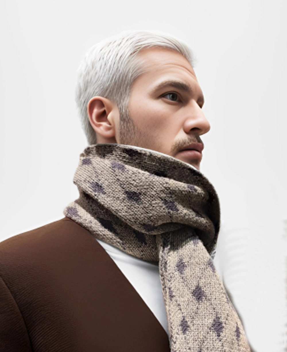 Alpaca Scarf Bricks Design Grey/Blue
