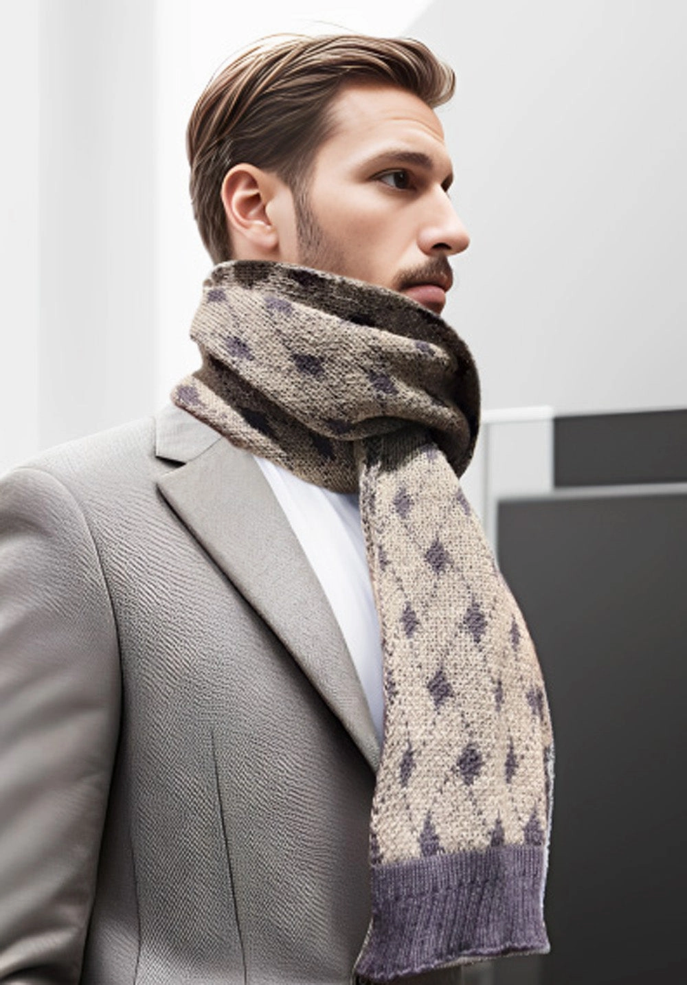 Alpaca Scarf Bricks Design Grey/Blue