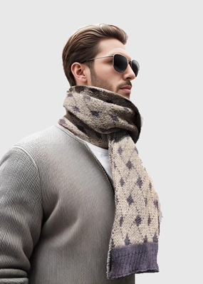 Alpaca Scarf Bricks Design Grey/Blue