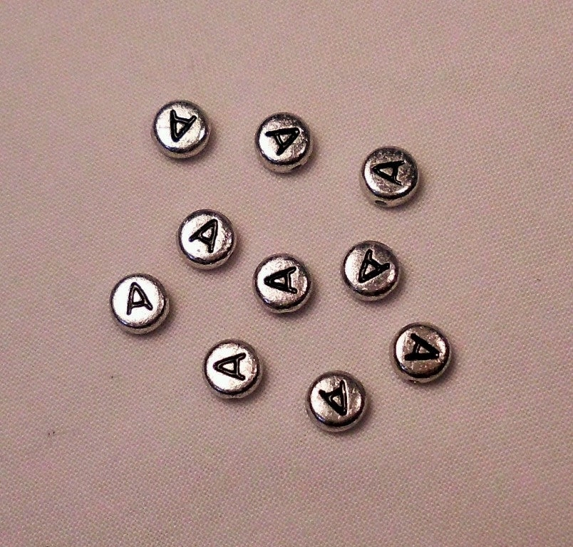 Alphabet Bead Flat Rnd 7x3.5 Silver A