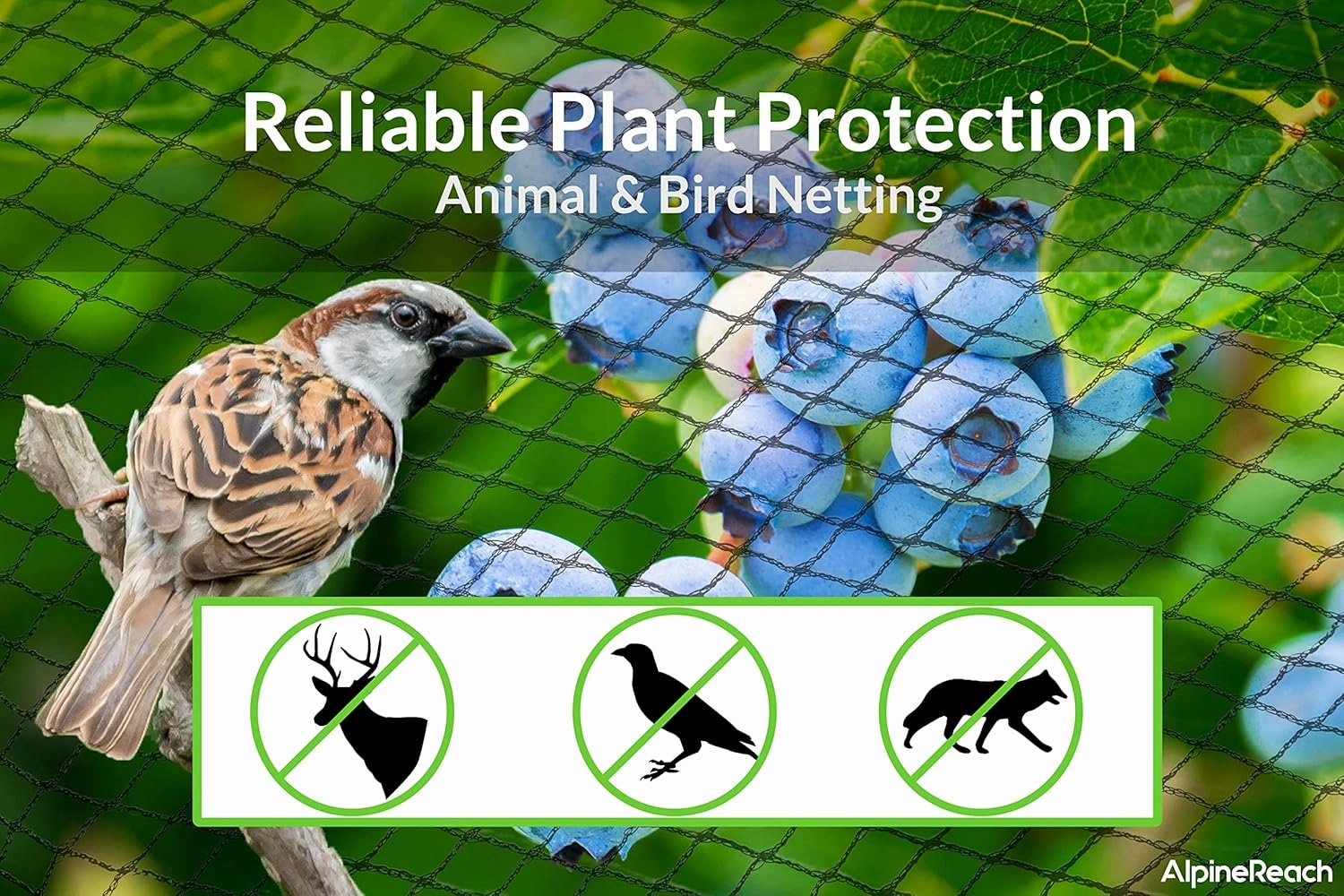 AlpineReach Garden Netting 7.5 x 100 ft Heavy Duty Bird Net, Deer, Plant Protection Extra Strong Woven Mesh, Reusable Kit with Zip Ties, Animal Fencing for Fruits Trees, Black