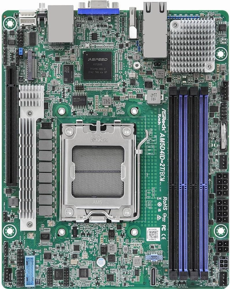 AM5D4ID-2T/BCM Deep mini-ITX Server Motherboard AMD Ryzen 7000 AM5 (LGA 1718) KNOLL3 X300 Dual 10G LAN