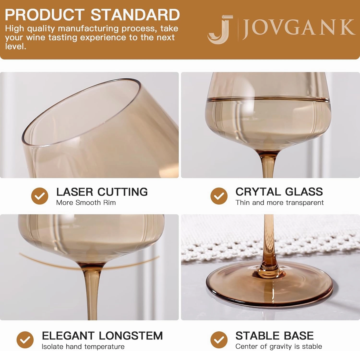 Amber Wine Glasses Set of 6, Hand Blown Large Colored Wine Glass 18Oz, Lead-Free Premium Crystal Long Stem Brown Wine Glass, Daily Use, Wedding Anniversary or Christmas Gift, Amber