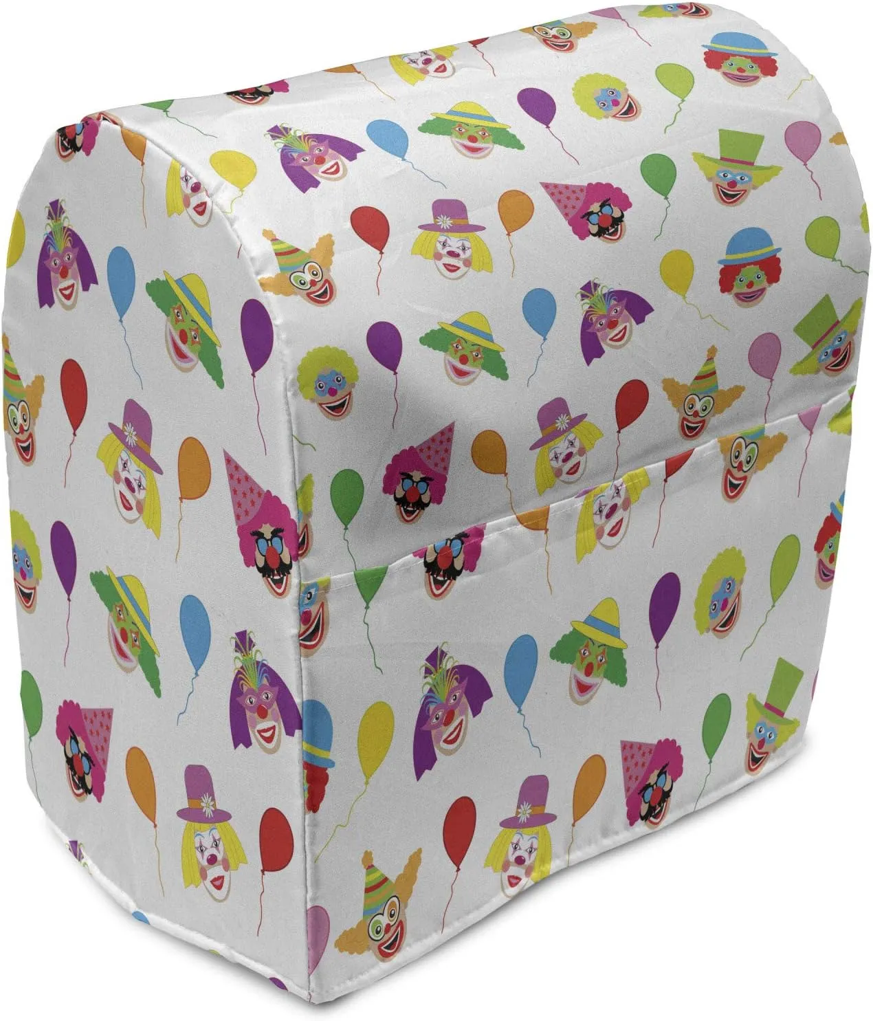 Ambesonne Clown Stand Mixer Cover, Colorful Funny Pattern with Balloons and Colored Funny People Faces Repetition, Kitchen Appliance Organizer Bag Cover with a Pocket, 6-8 Quarts, Multicolor