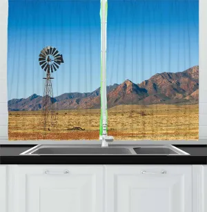 Ambesonne Windmill Kitchen Curtains, Flinders Ranges South Australia Mountains Barren Land Summer, Window Drapes 2 Panel Set for Kitchen Cafe Decor, 55" x 39", Earth Yellow and Pale Blue