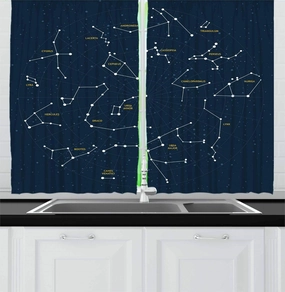 Ambesonne Constellation Kitchen Curtains, Sky Map Andromeda Lacerta Cygnus Lyra Hercules Draco Bootes Lynx, Window Drapes 2 Panel Set for Kitchen Cafe Decor, 55" x 39", Dark Blue Yellow White