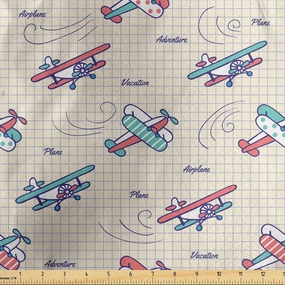 Ambesonne Vintage Airplane Fabric by The Yard, Colorful Aircrafts on Notebook Background Adventure Exploration Theme, Decorative Satin Fabric for Home Textiles and Crafts, 10 Yards, Multicolor