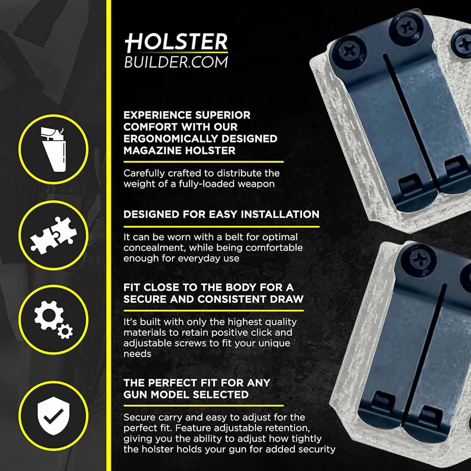 Ambidextrous IWB/OWB Carbon Fiber Magazine Holster - Ideal for Glock 19, 27, 43x, 45 & Other Models - Convenient Concealment Holster with Mag Pouch - Accessory for Men & Women