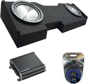 American Sound Connection HA-R124 Compatible with Chevy Silverado 2014-2018 Crew Cab Rhythm Series 12" Sub, 46CXA4001 Class D 800W Peak Sub Amplifier and HA-AK8 8 Gauge 900W Amplifier Install Kit