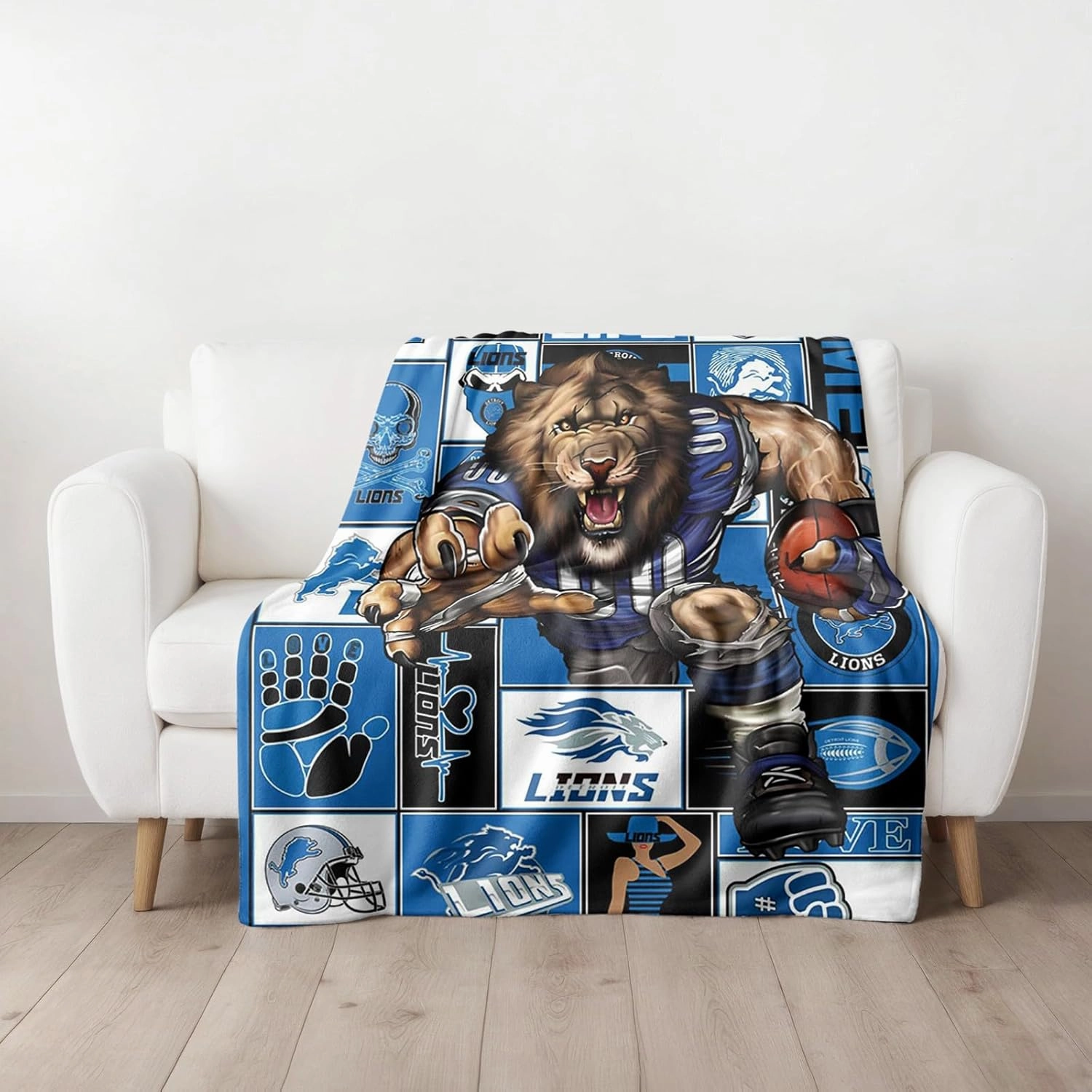 American Football Series: Detroit Throw Blanket (L80 xW60) Bold 3D Effect Use Throw for Outdoor, Travel, Vacation, Nap, and Relaxation or Game Day for Fans