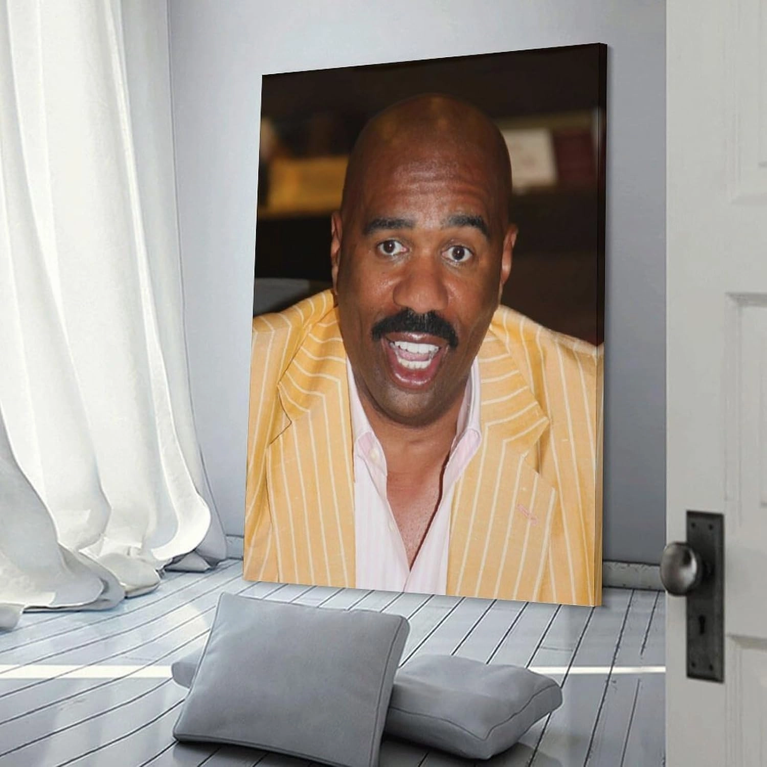 American Television Hosts Steve Harvey Poster Canvas Wall Art Posters For Room Aesthetic And Decor 3 Poster For Bedroom Bathroom Living Room Office Kitchen Decor 08x12inch(20x30cm)Frame-style