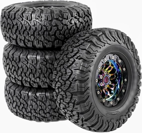 AMK RC 2.2 Tires and Rims, 4Pcs 1/10 Crawler Car Colorful Rims and Super Grip Soft Tires, Beadlock Wheels and Mud Terrain Tires for Axial SCX10 90047 D90 TF2 Tamiya CC01 Traxxas TRX4