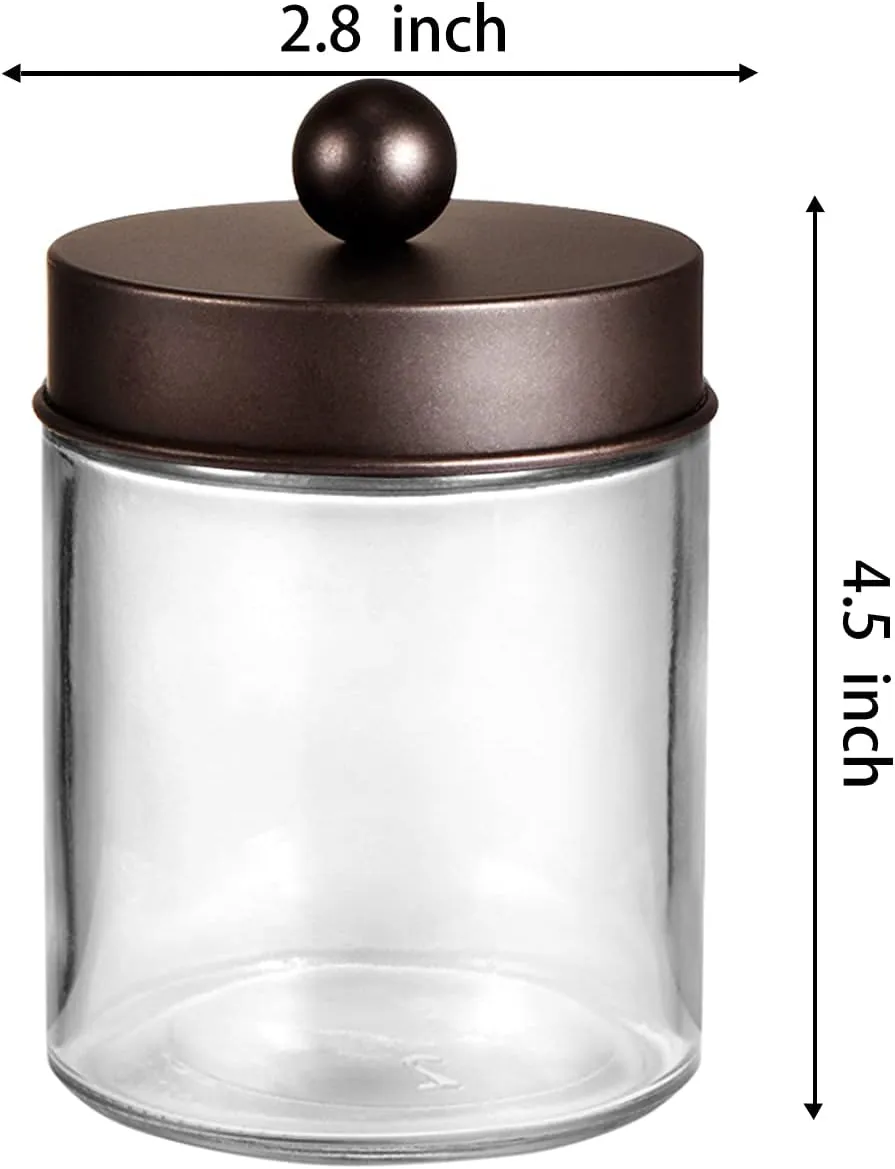 Amolliar 4Pc Apothecary Jars Bathroom Vanity Storage Organizer Set -Countertop Canister with Stainless Steel Lids &Cute Stickers - Qtip Dispenser Holder for Qtips,Cotton Swabs,Makeup Sponges (Bronze)
