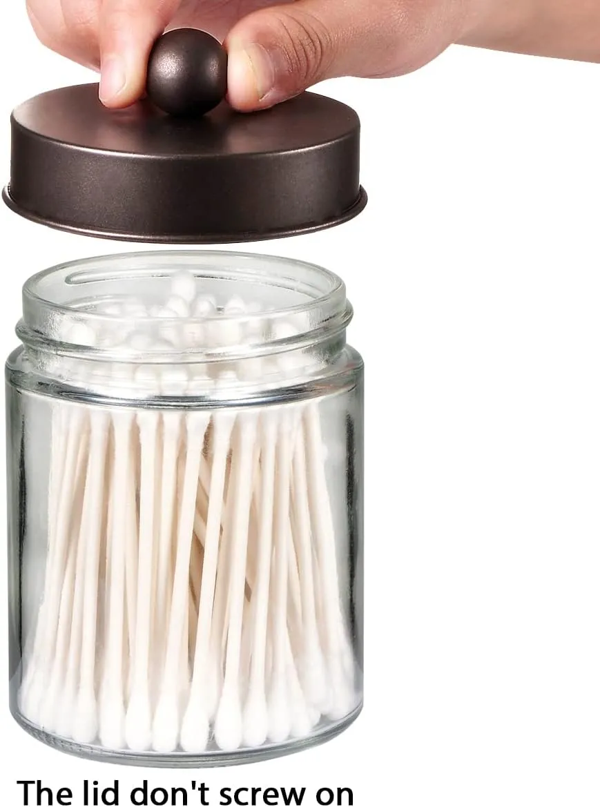 Amolliar 4Pc Apothecary Jars Bathroom Vanity Storage Organizer Set -Countertop Canister with Stainless Steel Lids &Cute Stickers - Qtip Dispenser Holder for Qtips,Cotton Swabs,Makeup Sponges (Bronze)