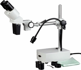AmScope SE400X Professional Binocular Stereo Microscope, WF5x and WF10x Eyepieces, 5X and 10X Magnification, 1X Objective, LED Lighting, Boom-Arm Stand, 110V-120V