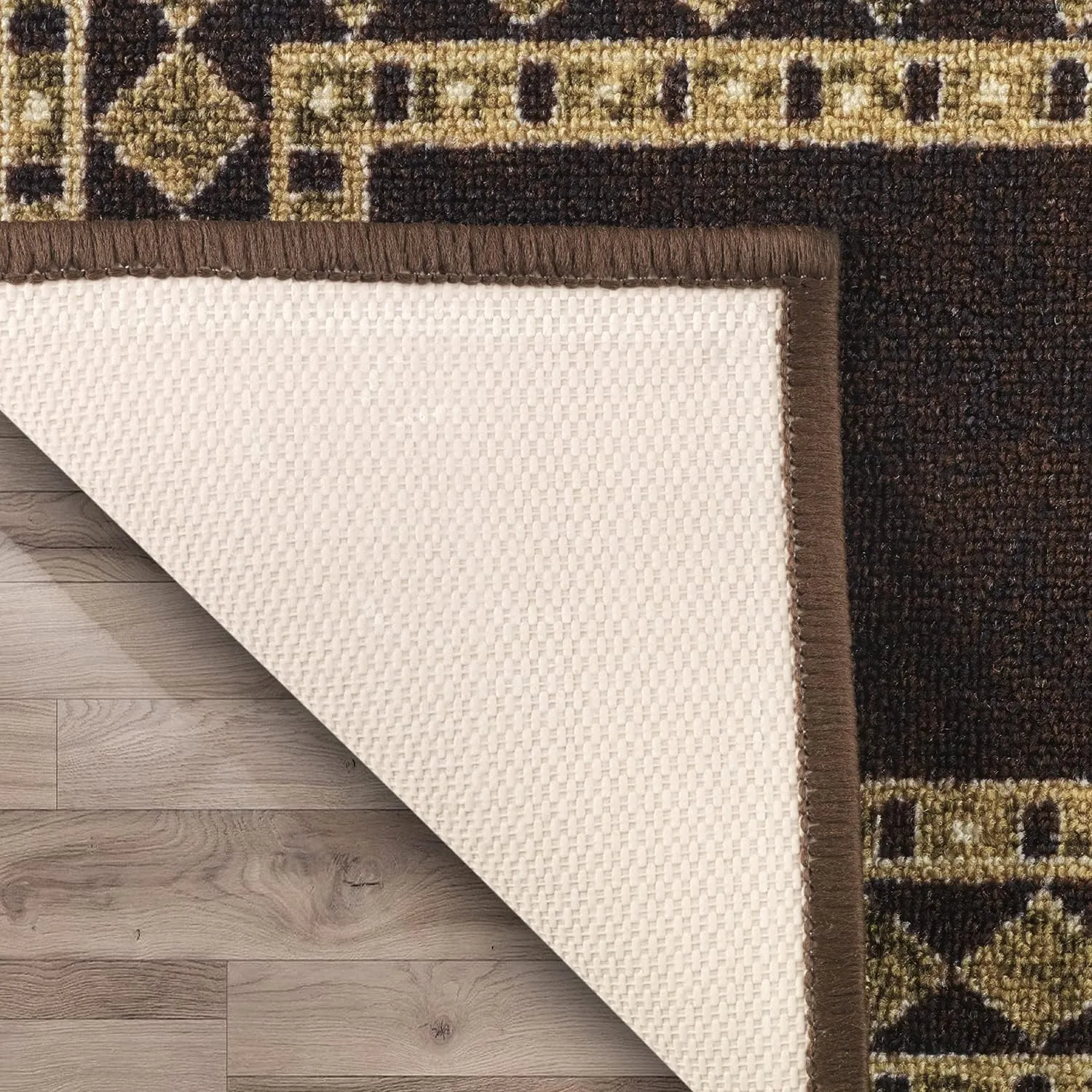Antep Rugs Alfombras Modern Bordered 2pc Non-Skid (Non-Slip) Low Profile Pile Rubber Backing Indoor Kitchen Runner Rugs (Brown Beige, 2pc Set)
