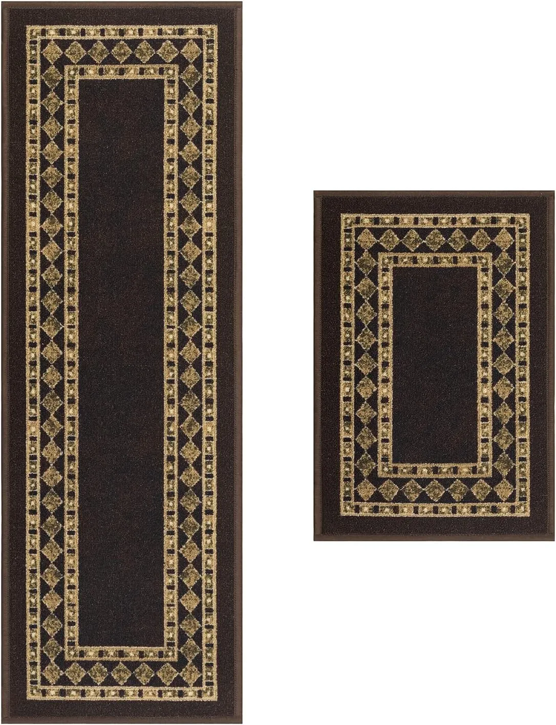Antep Rugs Alfombras Modern Bordered 2pc Non-Skid (Non-Slip) Low Profile Pile Rubber Backing Indoor Kitchen Runner Rugs (Brown Beige, 2pc Set)