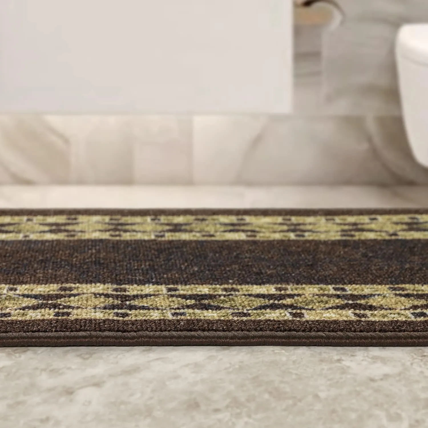 Antep Rugs Alfombras Modern Bordered 2pc Non-Skid (Non-Slip) Low Profile Pile Rubber Backing Indoor Kitchen Runner Rugs (Brown Beige, 2pc Set)