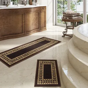 Antep Rugs Alfombras Modern Bordered 2pc Non-Skid (Non-Slip) Low Profile Pile Rubber Backing Indoor Kitchen Runner Rugs (Brown Beige, 2pc Set)