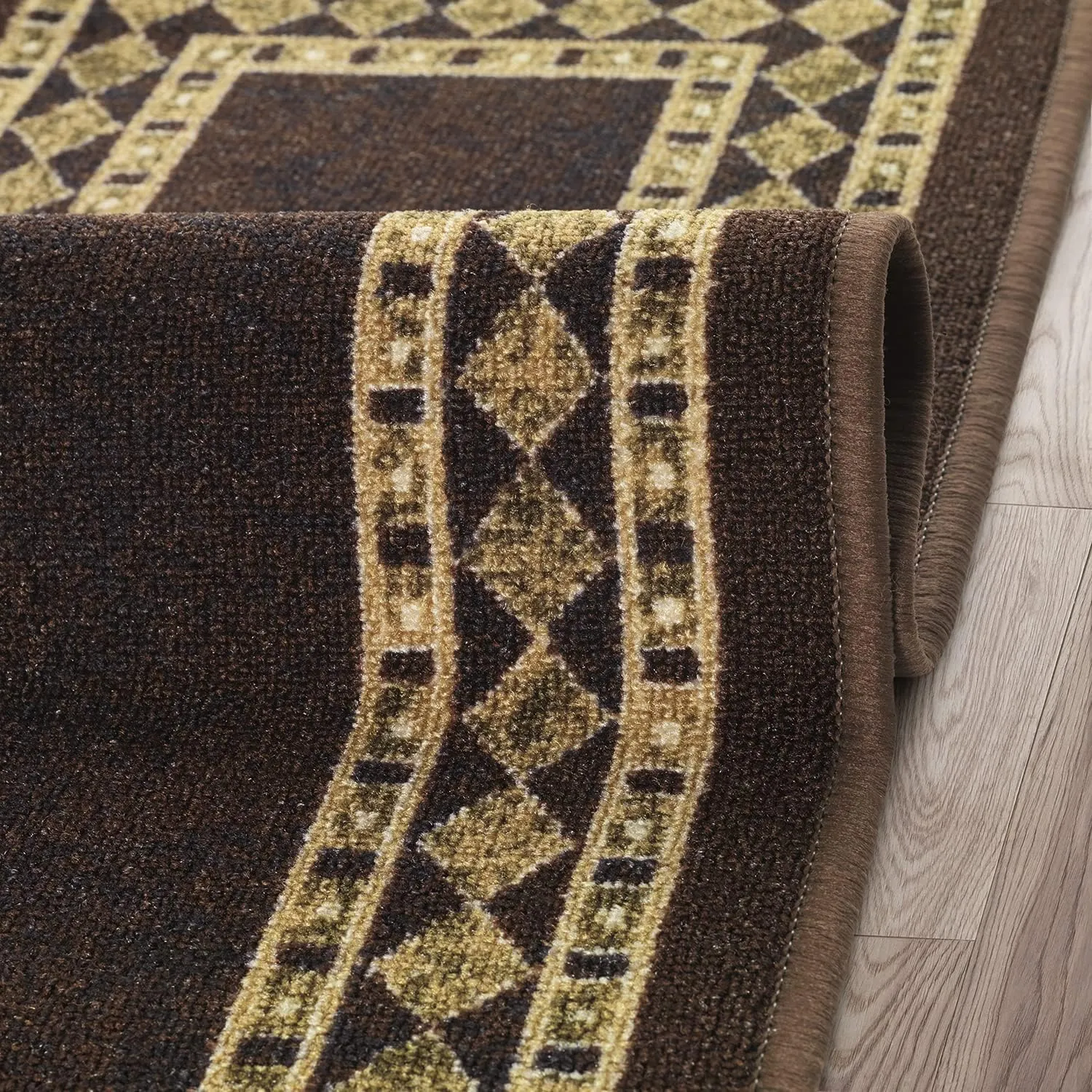 Antep Rugs Alfombras Modern Bordered 2pc Non-Skid (Non-Slip) Low Profile Pile Rubber Backing Indoor Kitchen Runner Rugs (Brown Beige, 2pc Set)