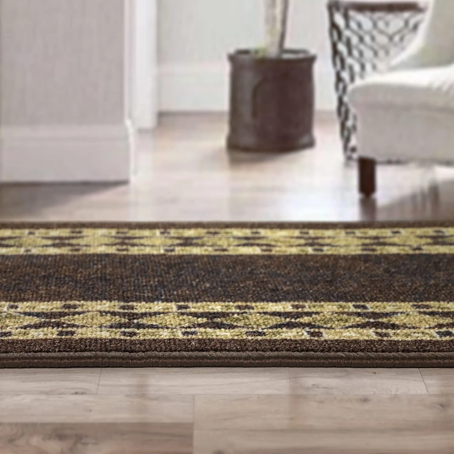 Antep Rugs Alfombras Modern Bordered 2pc Non-Skid (Non-Slip) Low Profile Pile Rubber Backing Indoor Kitchen Runner Rugs (Brown Beige, 2pc Set)