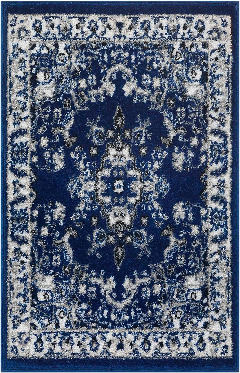 Antep Rugs Oriental 2x3 Traditional Medallion Indoor Runner Rug Siesta (Navy Blue, 2' x 3')