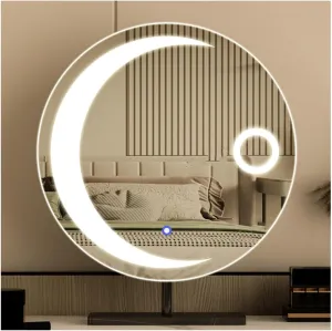 APLUSH Vanity Mirror with Lights, Round Moon Desk Mirror, 3 Colors Dimable, Smart Touch Makeup Mirror, Metal Frame, Birthday Gifts(A - Black,40 * 50cm/15.7 * 19.7in)