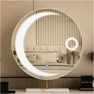 APLUSH Vanity Mirror with Lights, Round Moon Desk Mirror, 3 Colors Dimable, Smart Touch Makeup Mirror, Metal Frame, Birthday Gifts(A - Gold,40 * 50cm/15.7 * 19.7in)
