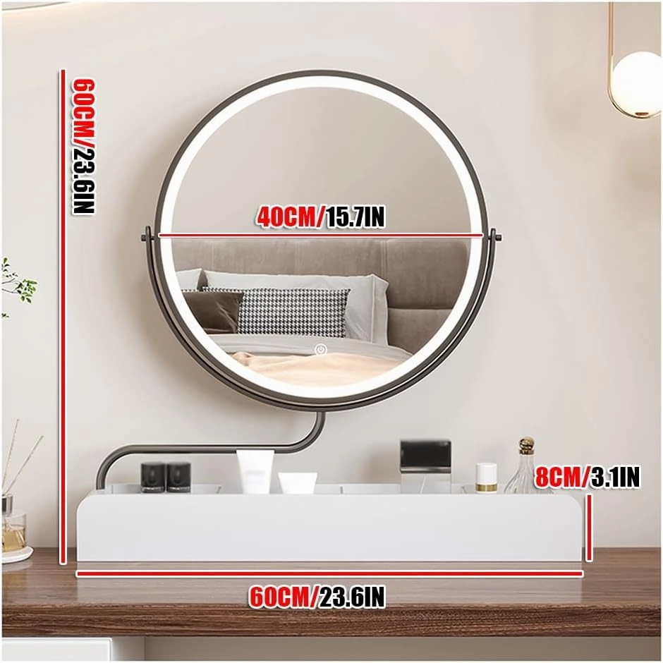 APLUSH 36o° Rotating Vanity Mirror, Solid Wood Storage Makeup Mirror, 3 Color Lighting, Stepless Dimming, (4,B)