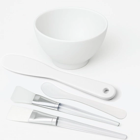 APPEARUS Silicone Facial Mask Mixing Bowl 5-Piece Set – 1 Bowl, Brushes, and Spatulas – Food-Grade, Flexible, Skincare Mixing Kit for Spa and Home Use – (White - 5-Pc Set)