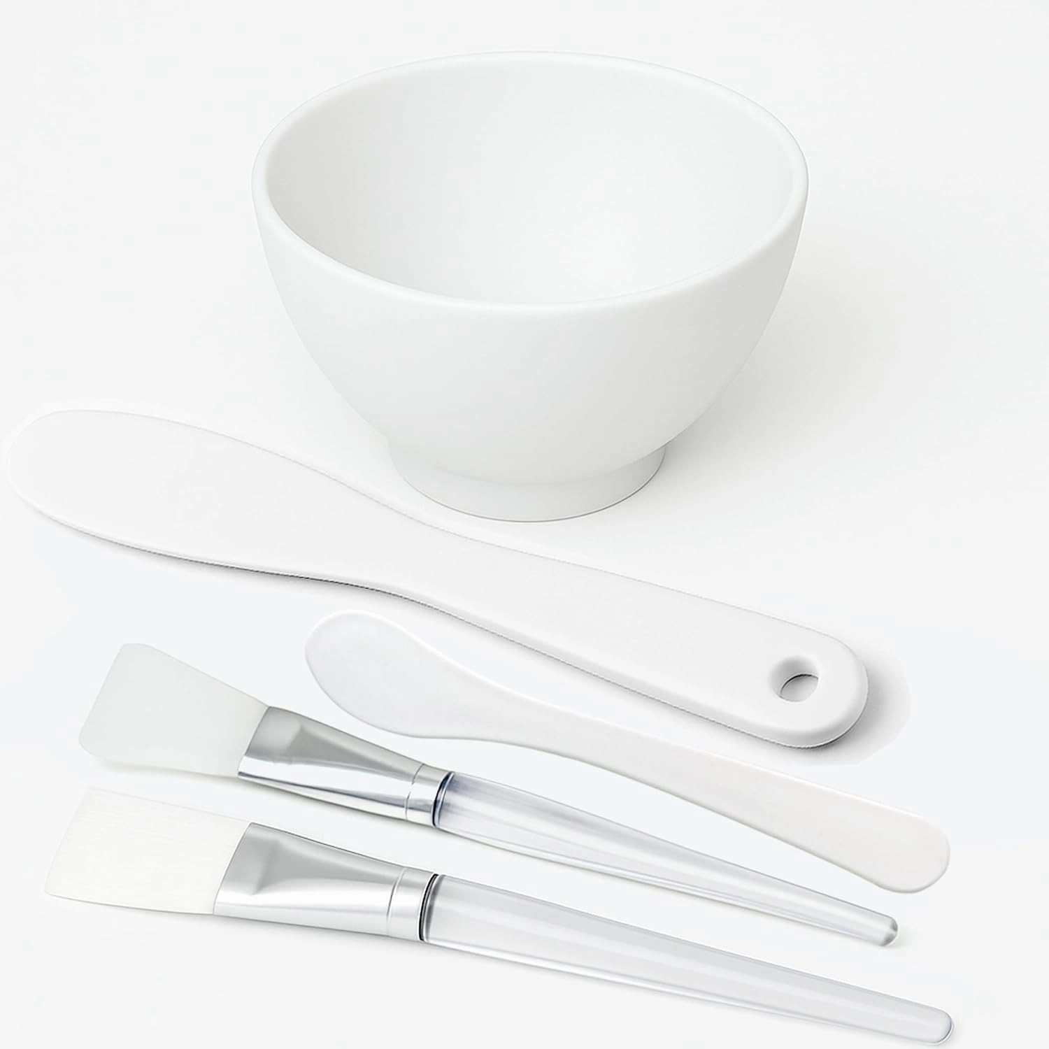 APPEARUS Silicone Facial Mask Mixing Bowl 5-Piece Set – 1 Bowl, Brushes, and Spatulas – Food-Grade, Flexible, Skincare Mixing Kit for Spa and Home Use – (White - 5-Pc Set)