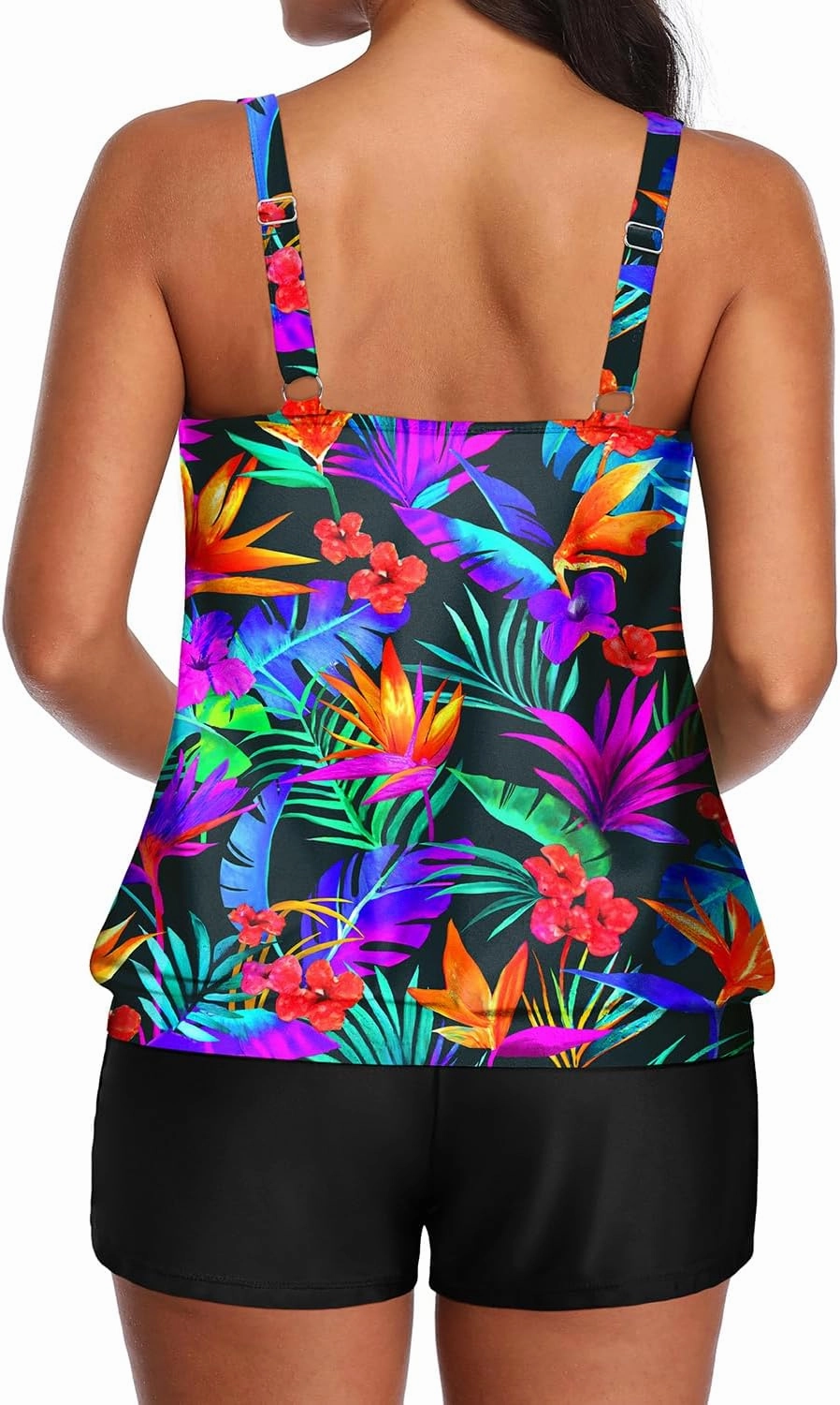 Aqua Eve Two Piece Women's Tankini Swimsuits Blouson Swim Tank Top with Shorts Modest Bathing Suits