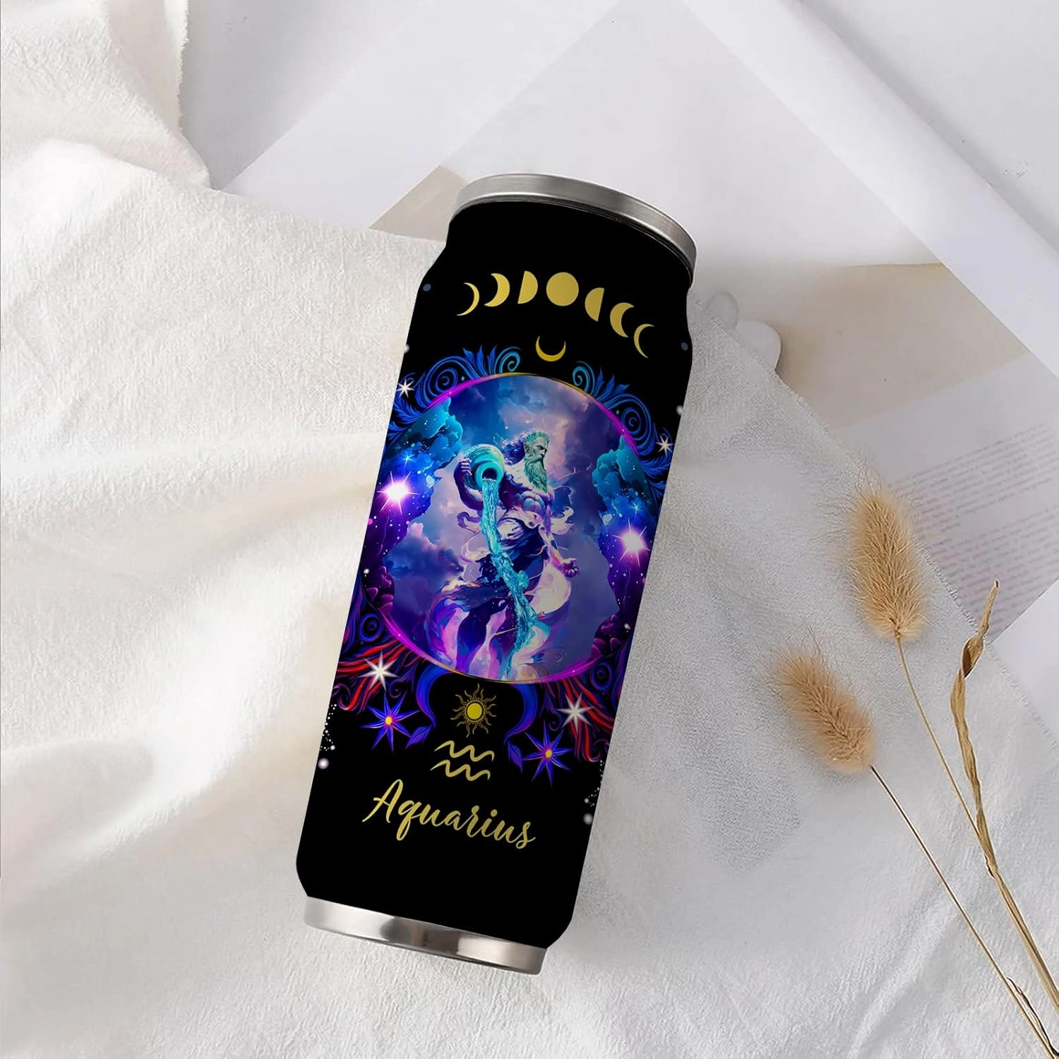 Aquarius Constellation Tumbler - Zodiac Stainless Steel Cup for Men Women - Astrology Fans Birthday Gift With Straw Lid - 17 Oz Coffee Mug Car Cup