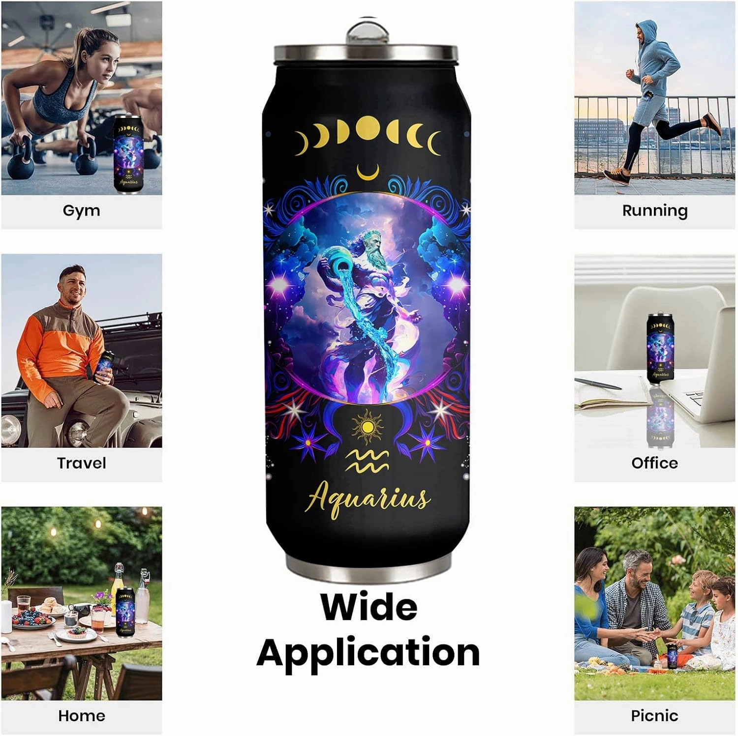 Aquarius Constellation Tumbler - Zodiac Stainless Steel Cup for Men Women - Astrology Fans Birthday Gift With Straw Lid - 17 Oz Coffee Mug Car Cup