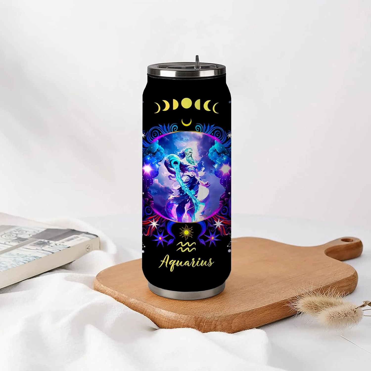 Aquarius Constellation Tumbler - Zodiac Stainless Steel Cup for Men Women - Astrology Fans Birthday Gift With Straw Lid - 17 Oz Coffee Mug Car Cup