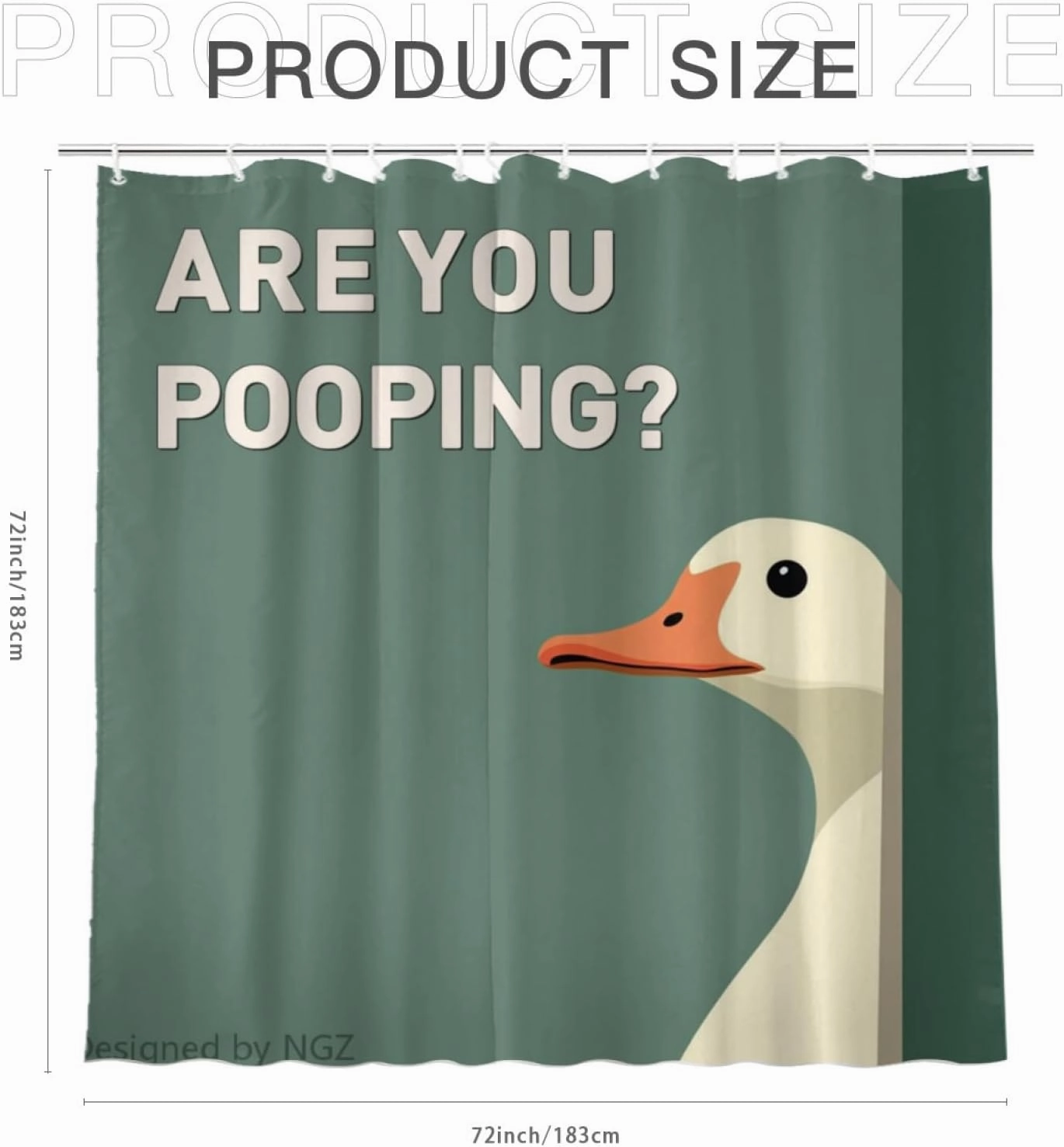 are You Pooping Duck Shower Curatin, Funny Duck Shower Curtain, Green Shower Curtain Set with 12 Hooks for Bathroom Decor, 72x72
