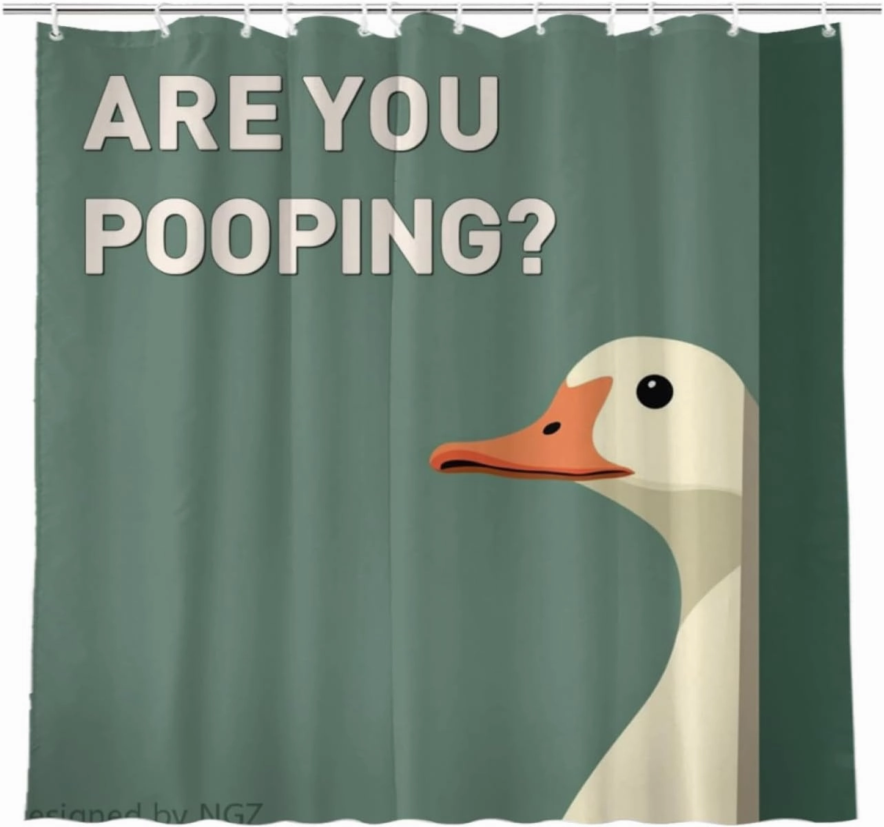 are You Pooping Duck Shower Curatin, Funny Duck Shower Curtain, Green Shower Curtain Set with 12 Hooks for Bathroom Decor, 72x72
