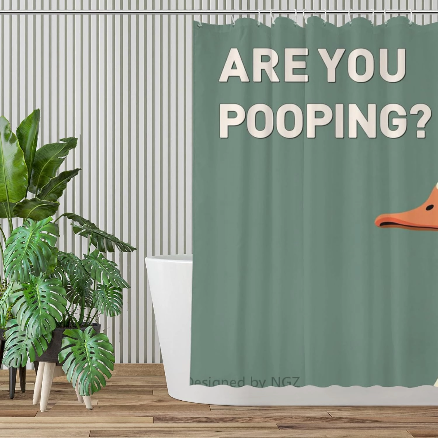 are You Pooping Duck Shower Curatin, Funny Duck Shower Curtain, Green Shower Curtain Set with 12 Hooks for Bathroom Decor, 72x72