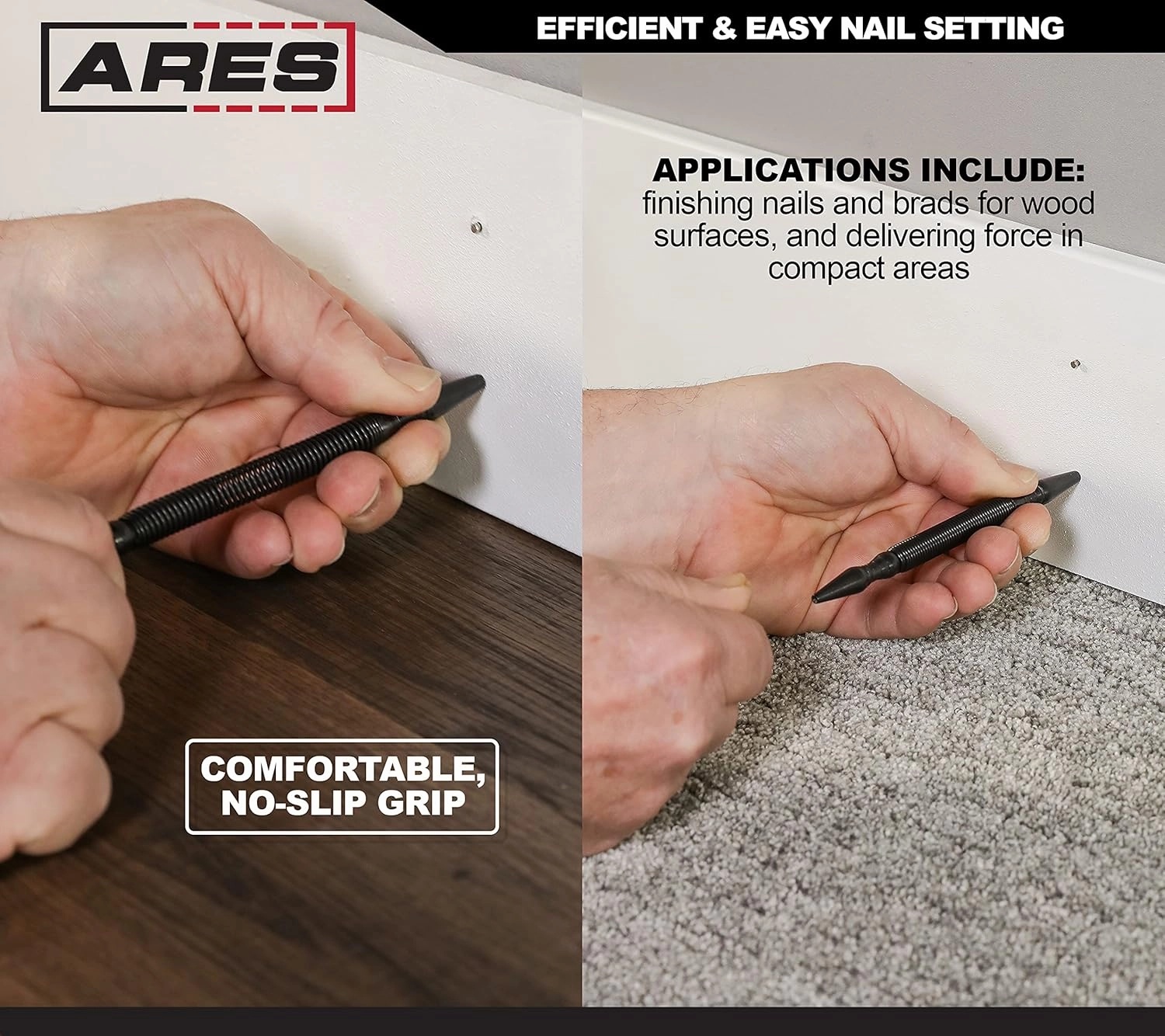 ARES 10016 – Dual Head Combo Nail Setter – Features 1/32-Inch (#1) and 1/16-Inch (#2) Dual Head Design – CNC-Precision Machined - 5000 PSI Striking Force