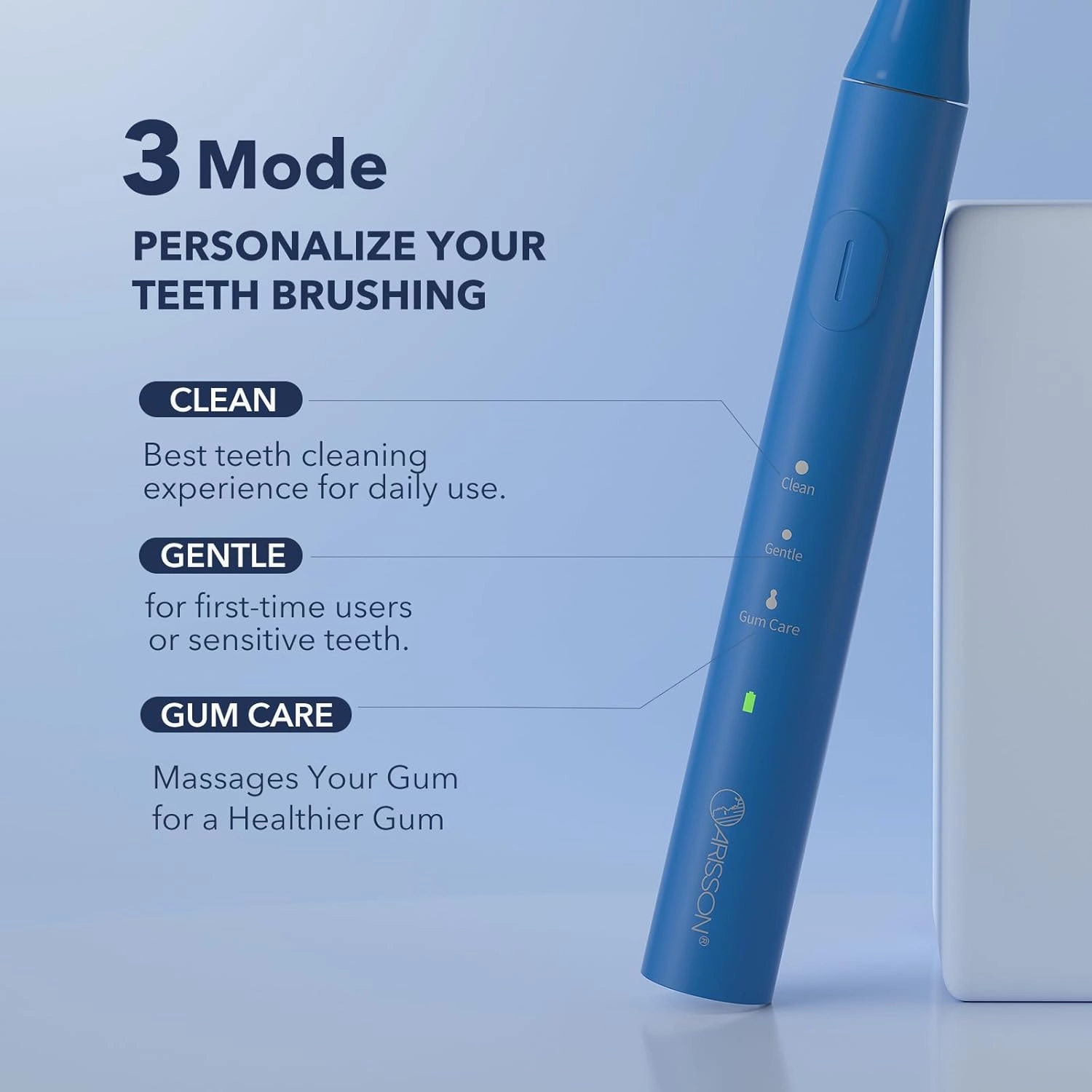 ARISSON Sonic Electric Toothbrush for Adults and Kids, 40,000 VPM Power Toothbrush, 1.5H Fast Charge Ultrasonic Electric Toothbrushes with 2 Minutes Smart Timer, 1.6 Oz Travel Toothbrush, Azure Blue