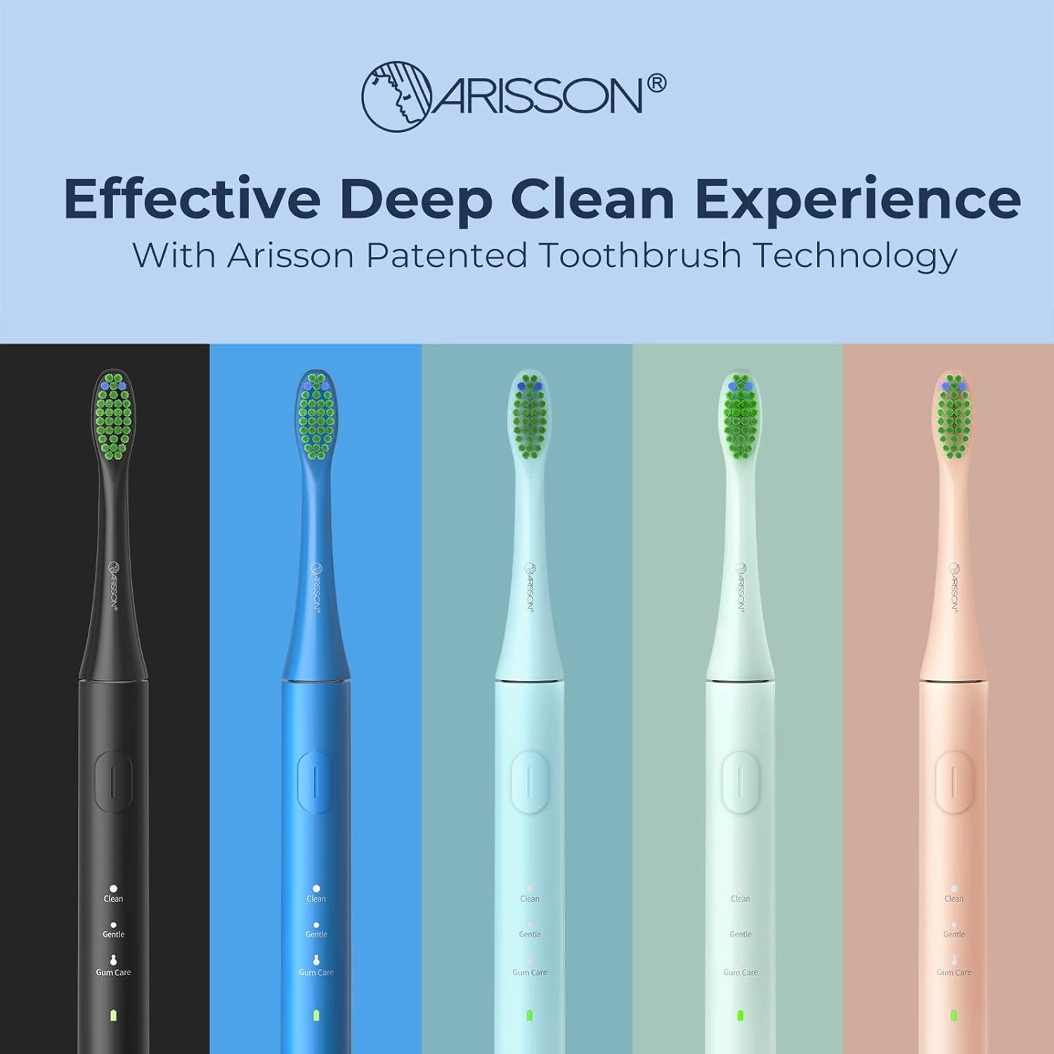 ARISSON Sonic Electric Toothbrush for Adults and Kids, 40,000 VPM Power Toothbrush, 1.5H Fast Charge Ultrasonic Electric Toothbrushes with 2 Minutes Smart Timer, 1.6 Oz Travel Toothbrush, Powder Blue