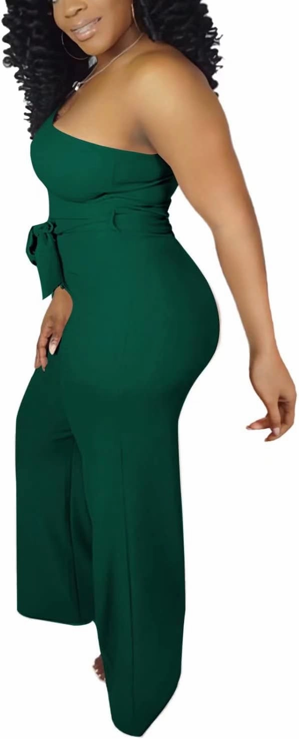 Aro Lora Women's Sexy One Shoulder Slit Sleeve High Waist One Piece Pant Outfit Wide Leg Jumpsuit Romper
