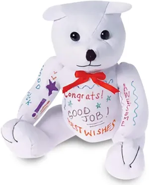 ArtCreativity Plush Autograph Teddy Bear, 1 Piece, Graduation Autograph Stuffed Animal, 11 Inch Stuffed Toy with White Smooth Fabric, Cute Hospital Get Well Soon Gift, Unique Baby Shower Idea