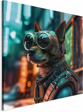 artgeist Canvas Wall AI Art Print Dog 16x16 in - 1pcs Home Decor Framed Stretched Picture Photo Painting Artwork Image Abstract Colorful Cyberpunk Cyberdog g-H-10004-b-c