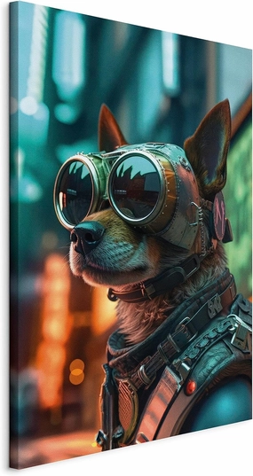 artgeist Canvas Wall AI Art Print Dog 16x24 in - 1pcs Home Decor Framed Stretched Picture Photo Painting Artwork Image Abstract Colorful Cyberpunk Cyberdog g-H-10004-b-b