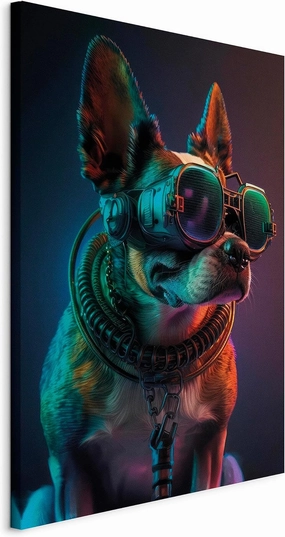 artgeist Canvas Wall AI Art Print Dog 16x24 in - 1pcs Home Decor Framed Stretched Picture Photo Painting Artwork Image Abstract Colorful Cyberpunk Cyberdog g-H-10058-b-b
