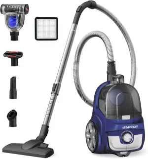 Aspiron Canister Vacuum, Upgraded 1200W Bagless Canister Vacuum Cleaner, Auto Cord Rewind, H13 HEPA Filter, 3.7Qt Large Capacity, 5 Tools for Hard Floors, Carpet, Pet, Upholstery, Tiles, Car, Blue