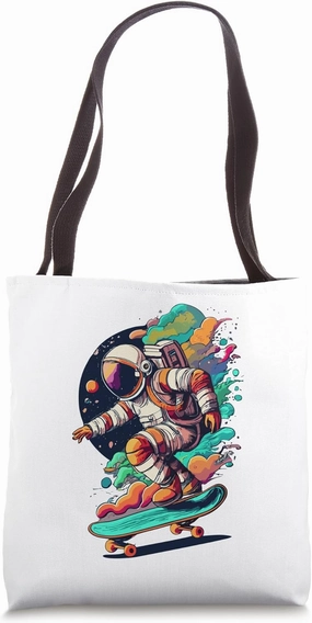 Astronaut on the skateboard through space and weightlessness Tote Bag